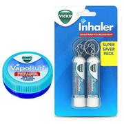 Vicks Inhaler Nasal Vapor Sticks, 0.5 ml Tubes Value Pack 2‑Count + FREE  Vicks VapoRub 5 ml – Blocked Nose, Cold & Allergy Relief