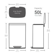 Qualiazero Kitchen Trash Can, 13.2 Gallon Stainless Steel Step Garbage Bin with Soft Close Lid, Silver