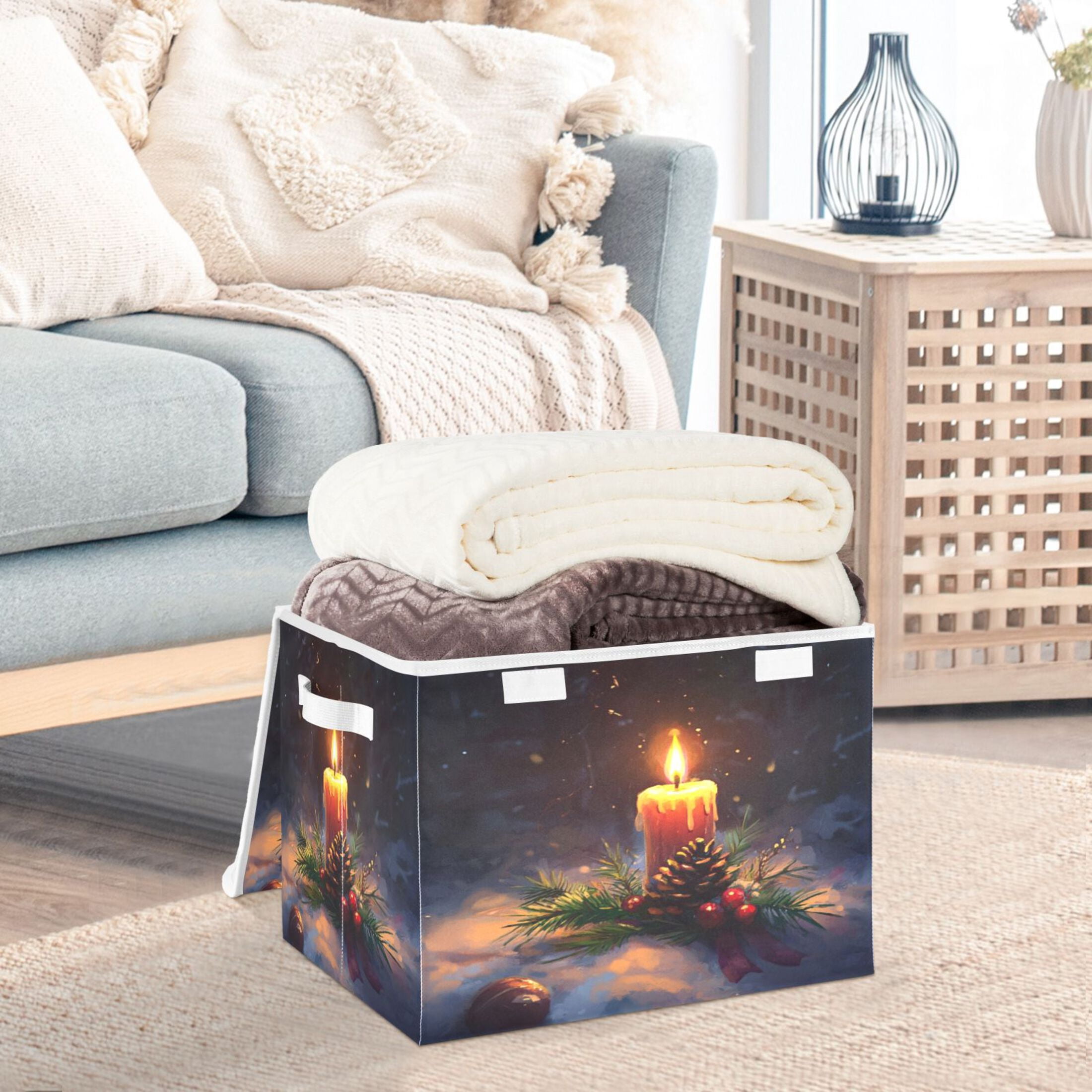 Storage Box With Lid 16.5x12.6x11.8In Foldable Stacked Household Storage Box Christmas Candle Picture