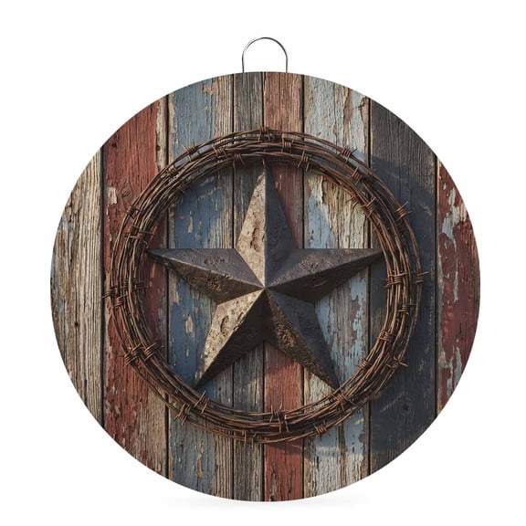 Welcome Sign for Front Door,Western Texas Star Retro Round Metal Welcome Front Porch Decoration,Country Farmhouse Brown Wooden Wall Hanging Sign for Living Room Kitchen Hallway Housewarming Gift 6''