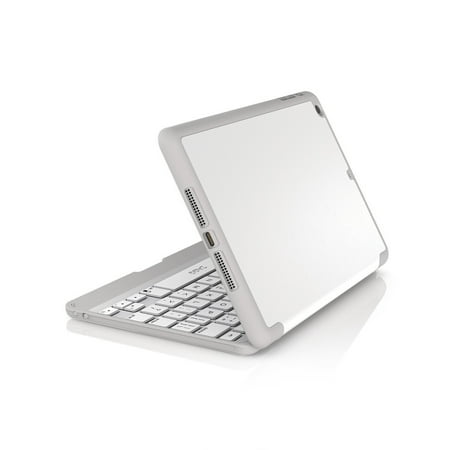 ZAGG Folio Case, Hinged With Bluetooth Keyboard - Ultra Thin, Protective Leather Texture, Durable for iPad mini & mini Retina, White