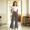 thumbnail image 2 of Ticikt Girls Solid Color Flared Pants, High Waist Double Pockets Stretch Bootcut Trousers Casual Kids Bell Bottom Daily Pants,Dark Gray, 2 of 7