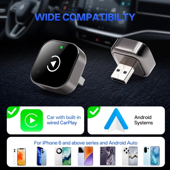 XHSGX Adaptador 2 en 1 Wireless CarPlay Android Auto conexión automática latencia 0.5s soporte WiFi compacto USB USBC