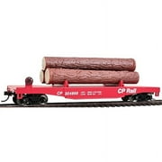 walthers trainline log dump car with 3 logs - ready to run canadian pacific #304866 (red, cp rail lettering)