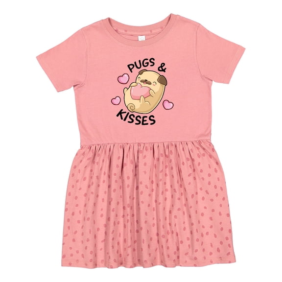 Inktastic Valentines Day Pugs & Kisses with Hearts Girls Toddler Dress