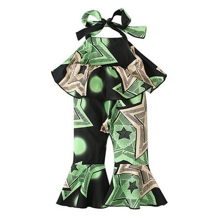 

VERUGU Girls Jumpsuits Toddler Kids Girls Summer Fashion Cute Bohemian Print Ruffles Sleeveless Bodysuit Jumpsuit Green