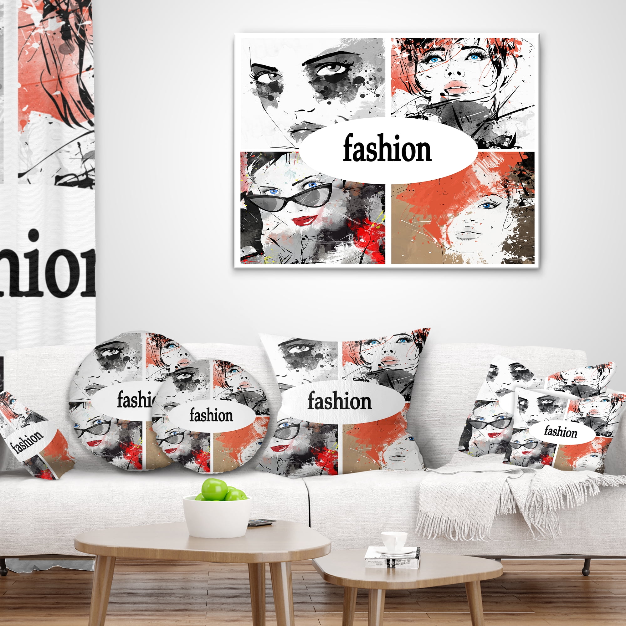 Designart Collage of Girls - Abstract Portrait Throw Pillow - 18x18