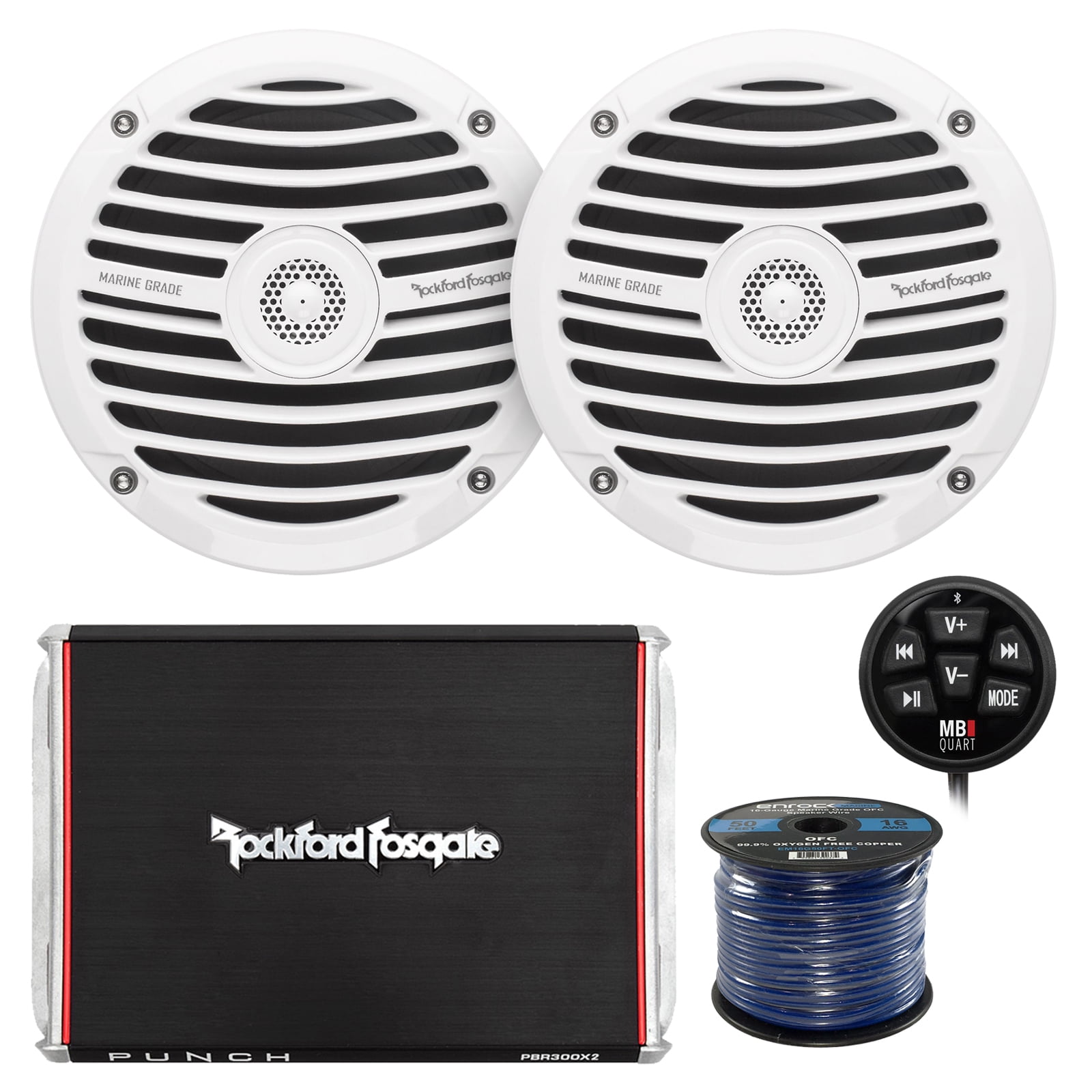 Marine Speaker And Amp Combo Of 2x Rockford Fosgate RM0652 6.5" Marine