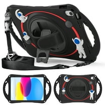 ELEHOLD for iPad 6th/5th Generation 9.7 inch Kids Case, Heavy Duty Pencil Cap Holder Kickstand 360° Rotating Hand Strap Carrying Shoulder Strap Shockproof Child-Proof Rugged Case, Black