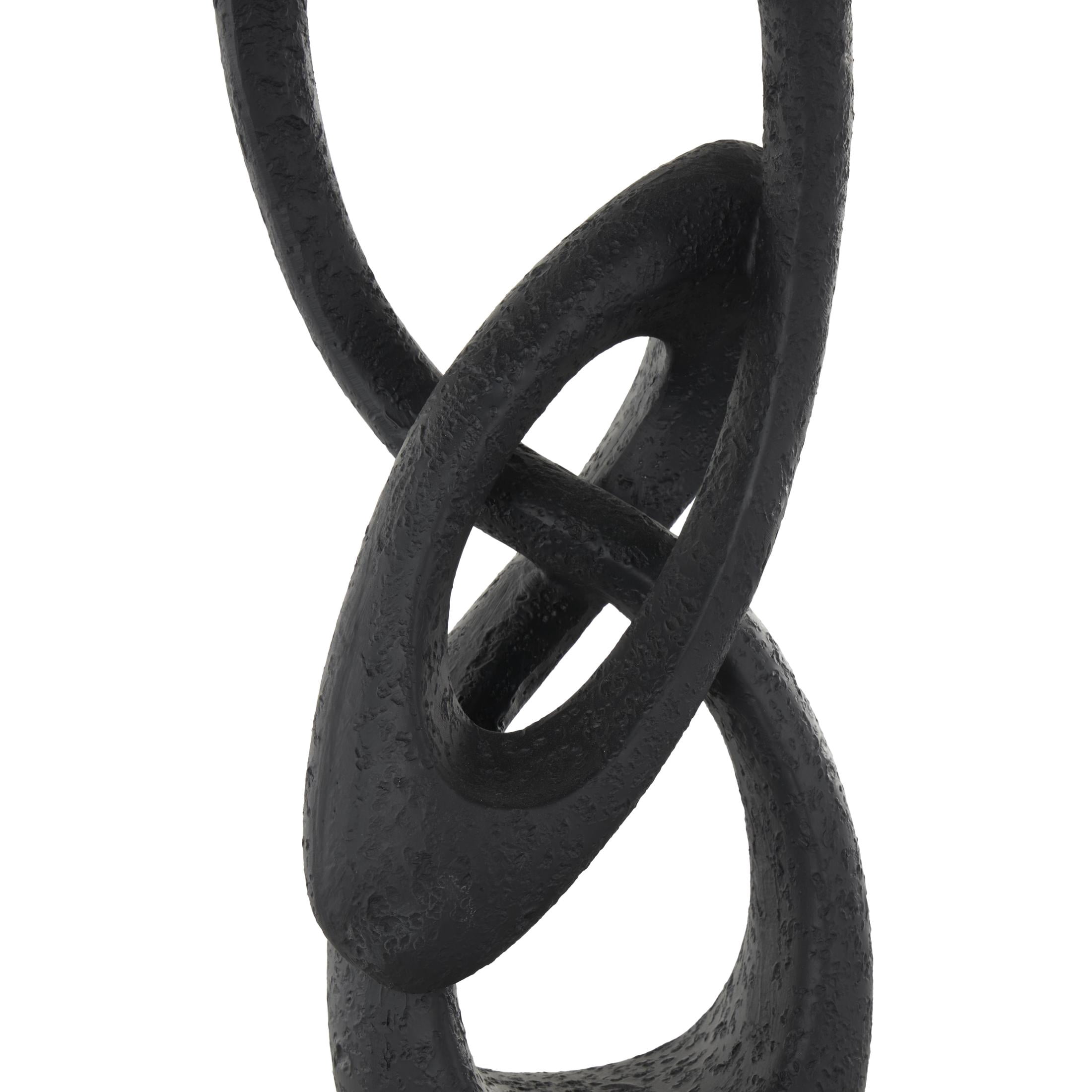 6" x 20" Black Polystone Intertwined Loop Abstract Sculpture with Block Base, by DecMode