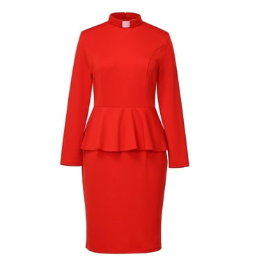 GRACEART Church Clergy Dress for Women Minister Long Sleeve Ruffle Slim Pencil Dress with Tab Insert Stand Collar