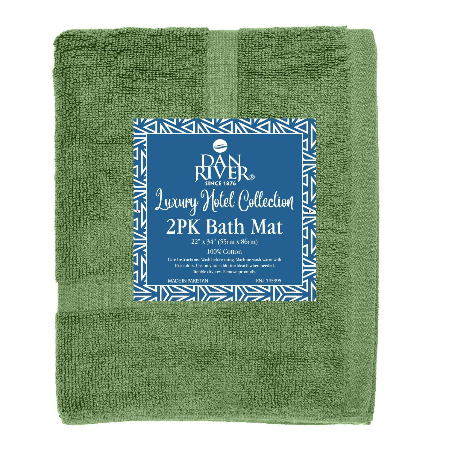 Dan River Green Bath Mat Classic Set 2 piece 21x34 in Soft Quick Drying Cotton Bathroom Rugs