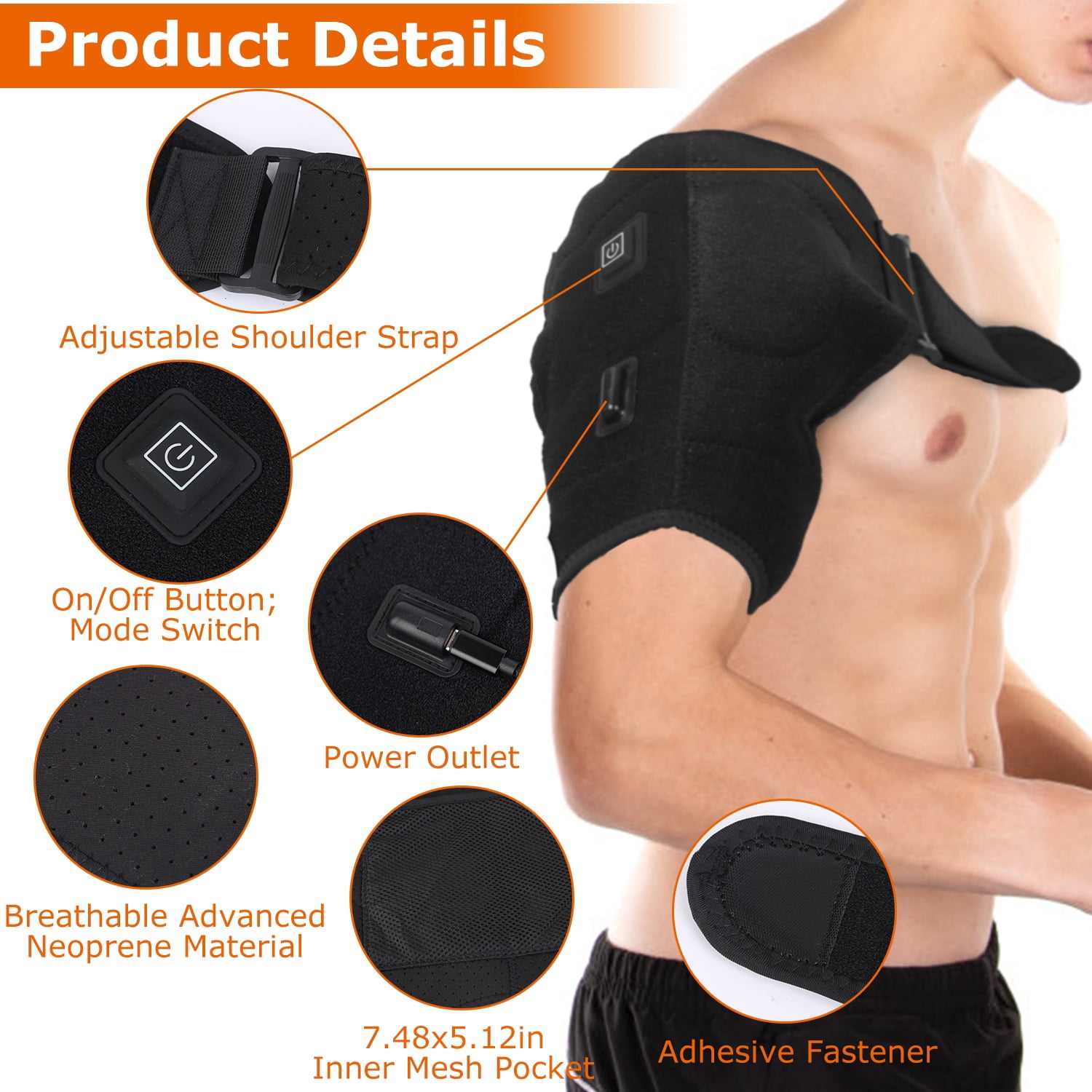 Heated Shoulder Brace, Teqhome Portable Heated Shoulder Wrap Pad Brace Support Therapy Belt, Electric Heating Pad Heating Wrap for Shoulder Muscle