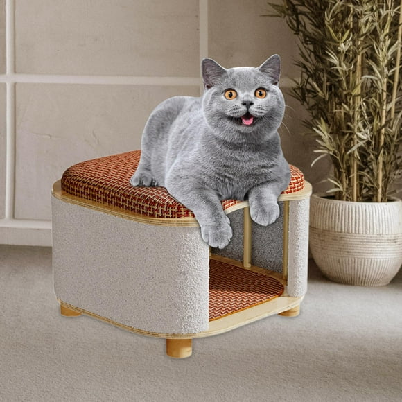 BELOVING Summer Cat House Stool Pet Furniture Sturdy Cat Hideaway Small Kitten Wooden House Cat Stool Condo for Cats Kitten Exercising A
