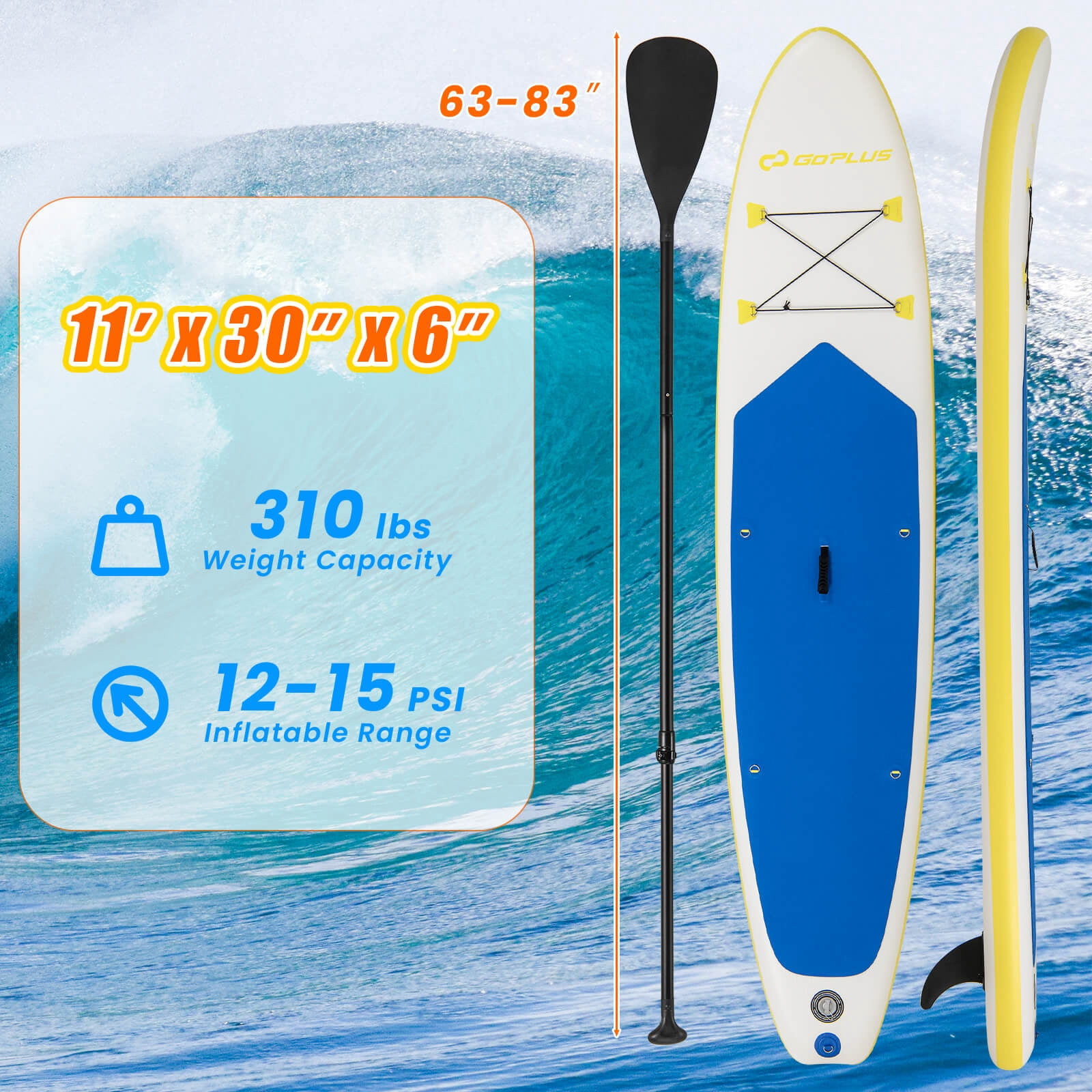 Goplus 11' Inflatable Stand Up Paddle Board whth Accessories Paddle Hand Pump Repair Kit, Dark Blue