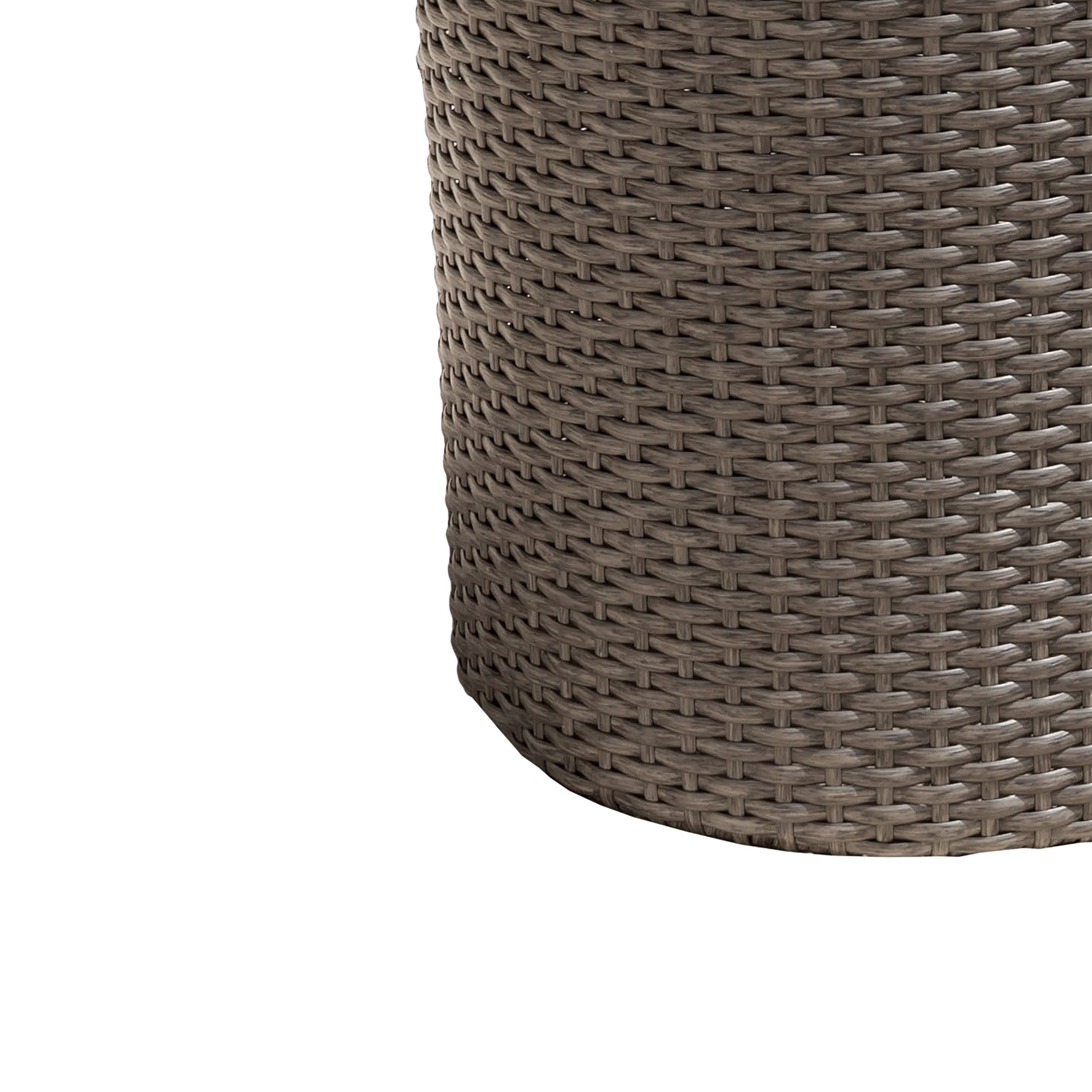 Outdoor Woven Barrel Shape Side Table, Unique Design Accent Table for Patio Garden, Grey