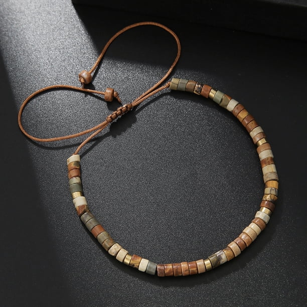 Nvzi Pulsera elástica vintage hecha a mano con cuentas de madera, pulsera de equilibrio de protección curativa - Estilo E