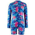 thumbnail image 2 of Jinhomg Kids Girls One Piece Swimsuit Cute Floral Print Long Sleeve Bathing Suits Toddler Kids Rash Guard Front Zip Swimwear Fall Saving 7 Years Blue, 2 of 10