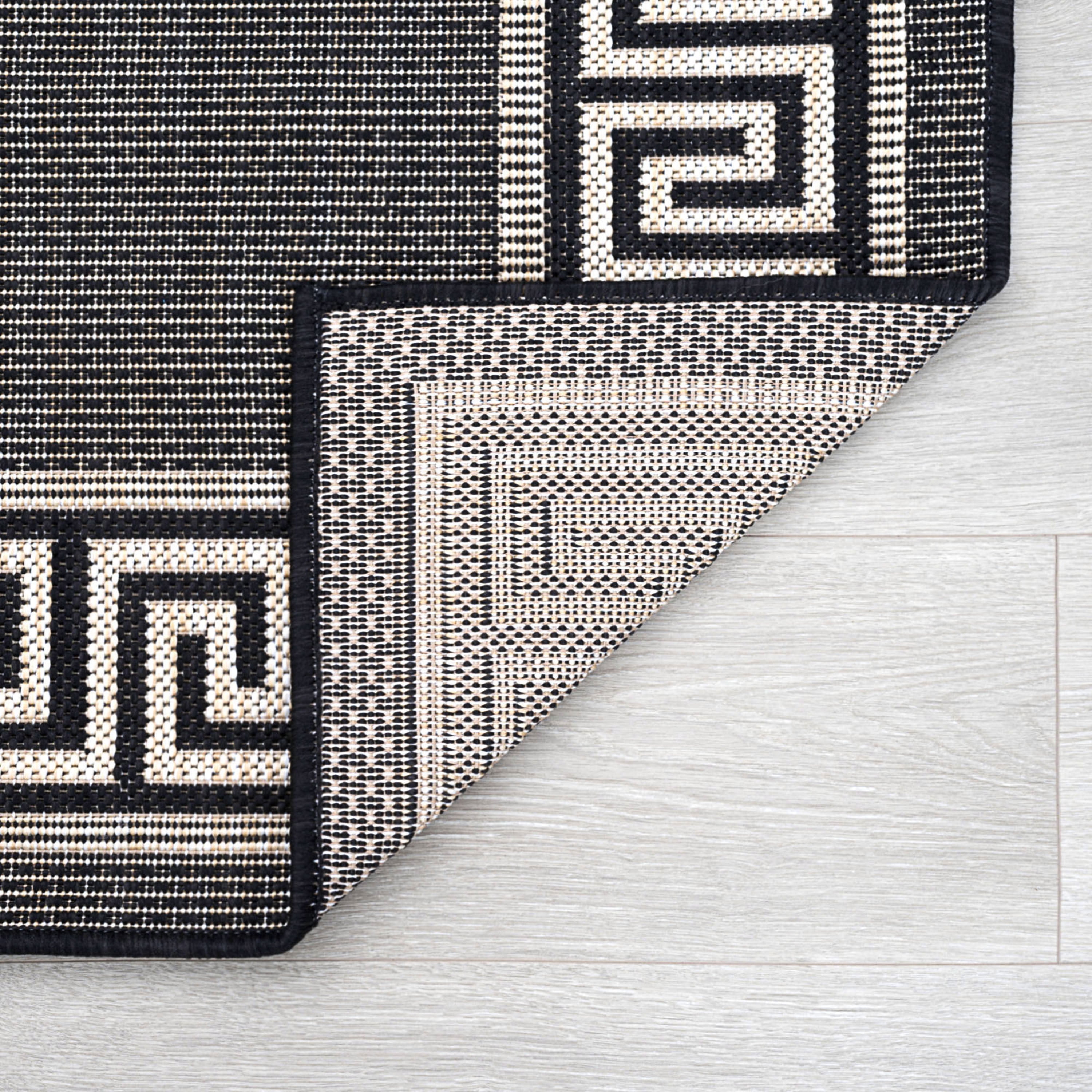 4x6 Water Resistant, Indoor Outdoor Rugs for Patios, Front Door Entry, Entryway, Deck, Porch, Balcony | Outside Area Rug for Patio | Black, Greek Key | Size: 4' x 5'3''