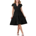thumbnail image 2 of INSPIRE CHIC Women's Ruffle Sleeve V Neck Summer Sundress Tiered Midi Dress L Black, 2 of 6