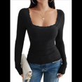thumbnail image 2 of Camisas de Larga para Mujer, Cuello Cuadrado, Tops Cortos de Punto Acanalado, Conjuntos de Otoño, Ropa de Moda Negro XXL, 2 of 9