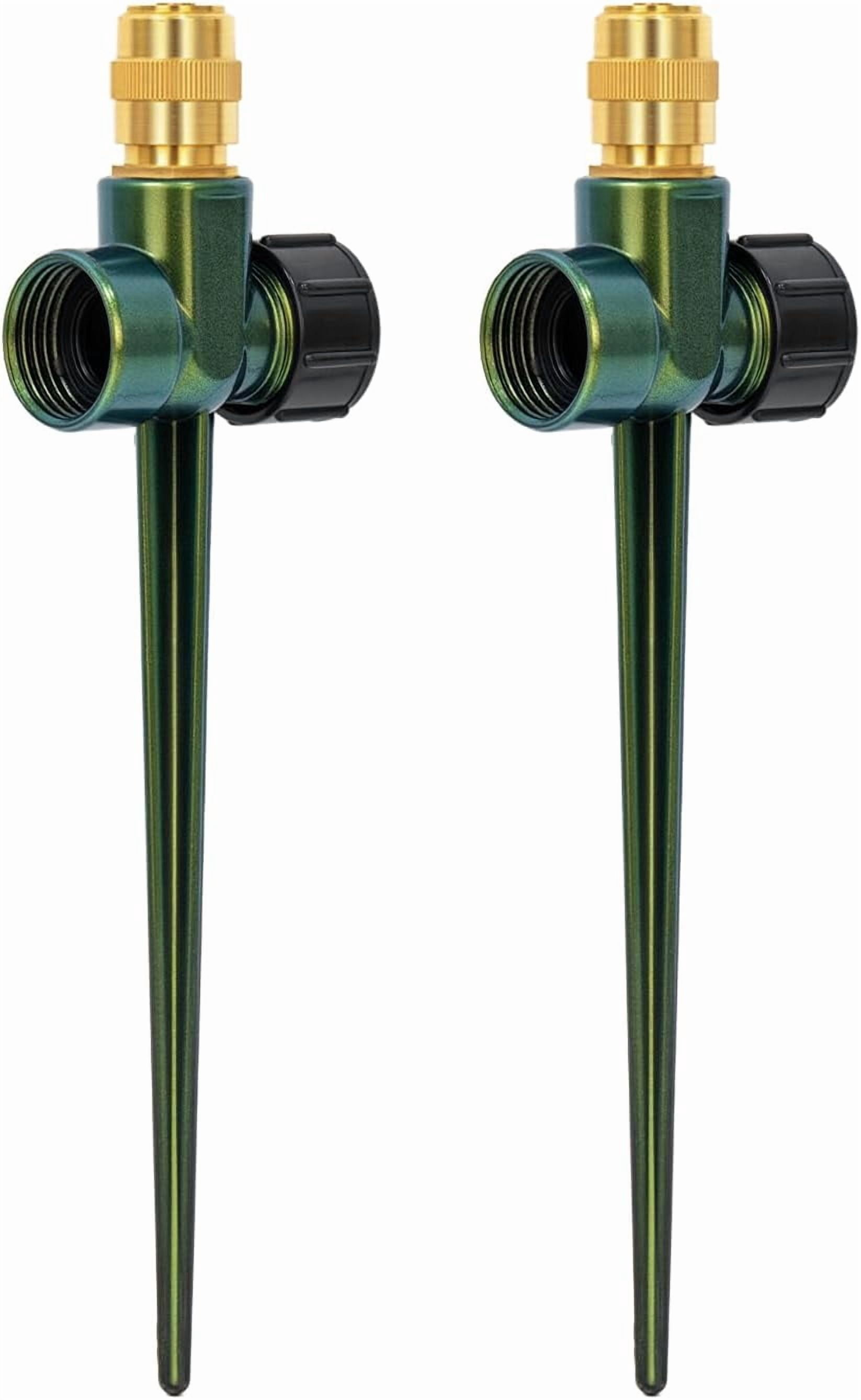 LSKJGA-RESTMO 2 Pack Heavy-Duty Full-Metal Lawn Sprinkler for Yard with Durable Brass Nozzle, Premium Spike Base, 360° Large Area Coverage Lawn Sprinkler for Patio and Garden Irrigation