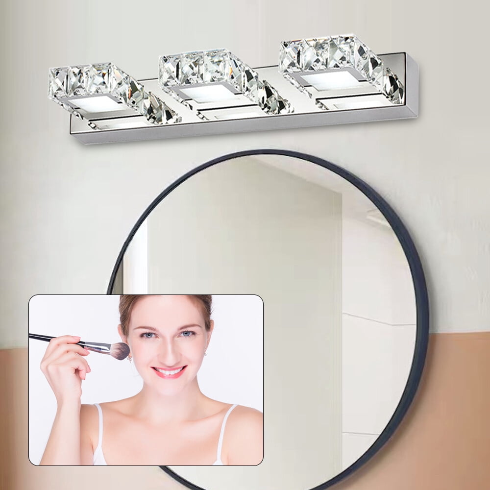 3 Square Lights Modern Bathroom Vanity Light LED Crystal Mirror Front Wall Lamp IP65 18.11*1.97*4.33in for Bathrooms, Bedrooms, Study Rooms