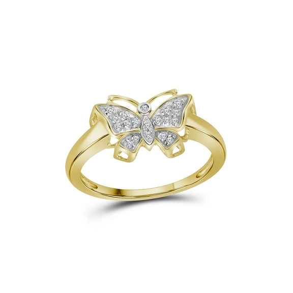 FB Jewels 10kt Yellow Gold Womens Round Diamond Butterfly Bug Cluster Ring 1/12 Cttw