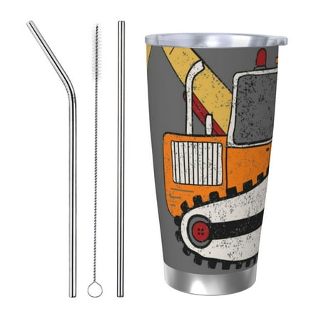

Qekee I Like Big Digger Print 20OZ Car Cup Stainless Steel Vacuum Insulated Tumbler Tumbler Cup With Lid And Straw Travel Coffee Mug-Straw Three-piece Set