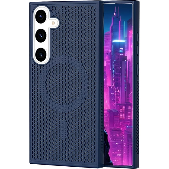 for Samsung Galaxy S25 Plus (Not S25) Cooling Case with Magnetic Ring, Hard PC Slim Cellular Hole Heat Dissipation Mesh Breathable Hollow Honeycomb Case for Samsung Galaxy S25 Plus SR-Blue