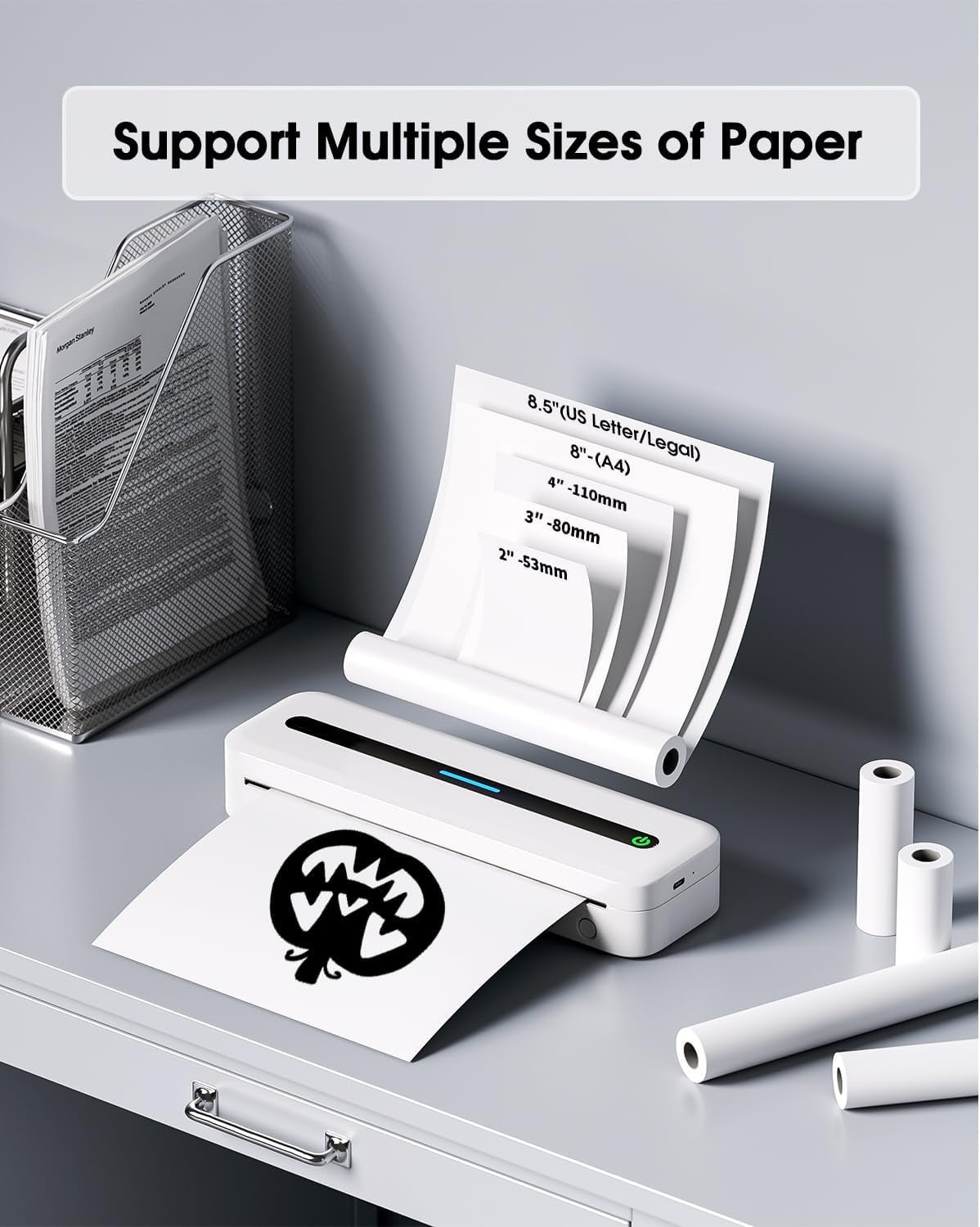 Portable Printers Wireless, M832 Bluetooth Thermal Printer, Inkless Mobile Printer Support 8.5'' x 11'' & A4 Thermal Paper, Compatible with iPhone Android Laptop for Office Car Home