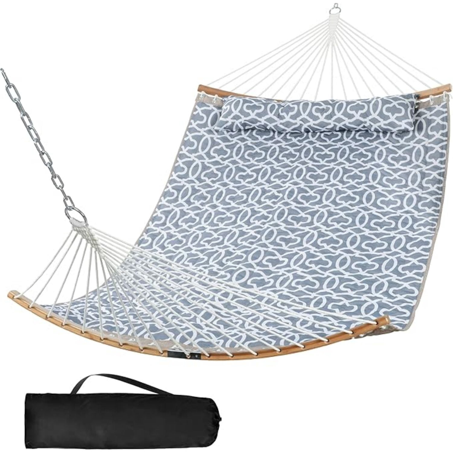 Portable Double Hammock with Curved Spreader Bar, 450 lbs Capacity, Heavy Duty Outdoor Hammock with Outer Bag, Dark Gray