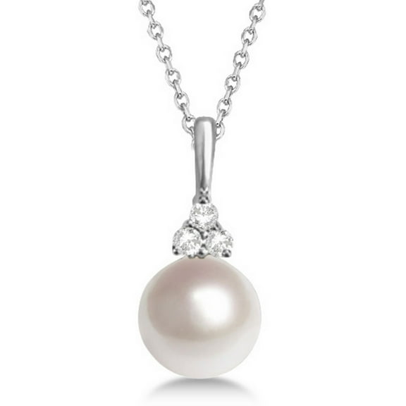 AAA Quality Freshwater Pearl and Diamond Necklace 14K White Gold (7.5-8mm)
