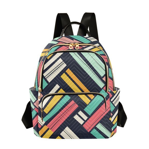 FORMRS Mini Backpack Purse for Women Travel Daypack Casual Shoulder Bag, Red Geometric
