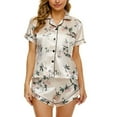 thumbnail image 3 of Women's 2 Piece Pajamas Satin Pjs Short Sleeve Comfy Trendy Pajama Set Holiday Soft Cute Fall Silky Sleepwear Shorts Lounge Set Style5 Large, 3 of 5