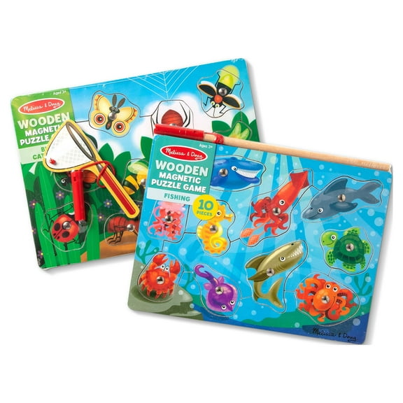 Melissa & Doug Magnetic Wooden Puzzle Game Set: Fishing and Bug Catching