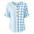 thumbnail image 4 of Molidfa Women's V-Neck Blouse 3/4 Sleeve Plaid Stretchable Pull-On Style Regular Fit Striped Casual Elegant Top, 4 of 5