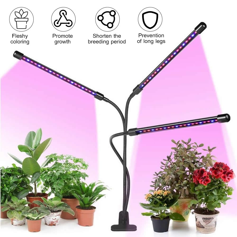 60 LED 3 Head Grow Light Hydroponic Garden Plant Desk 360° Flexible Clip Lamp US 