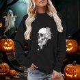 thumbnail image 2 of Halloween Sweatshirt for Women Hoodless Sweatshirt Cozy Pullover Top in Soft Knit with Relaxed Fit for Casual Wear and Versatile Comfort Black S, 2 of 4
