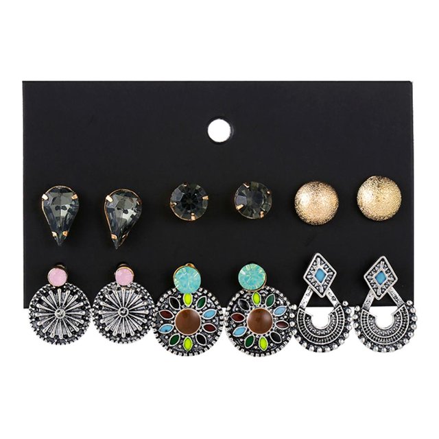 Worldwidelectro 6 par/set pendientes de tuerca con diamantes de imitación para mujer, pendientes bohemios a la moda 04 jinwen Aretes colgantes para mujer