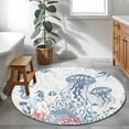 thumbnail image 4 of Coastal Jellyfish Round Area Rug 4ft, Summer Beach Nautical Ocean Coral Seahorse Washable Non-Slip Circle Rugs for Bedroom Living Room Kitchen, Soft Non Shedding Circle Carpet for Dining Room Dorm, 4 of 9