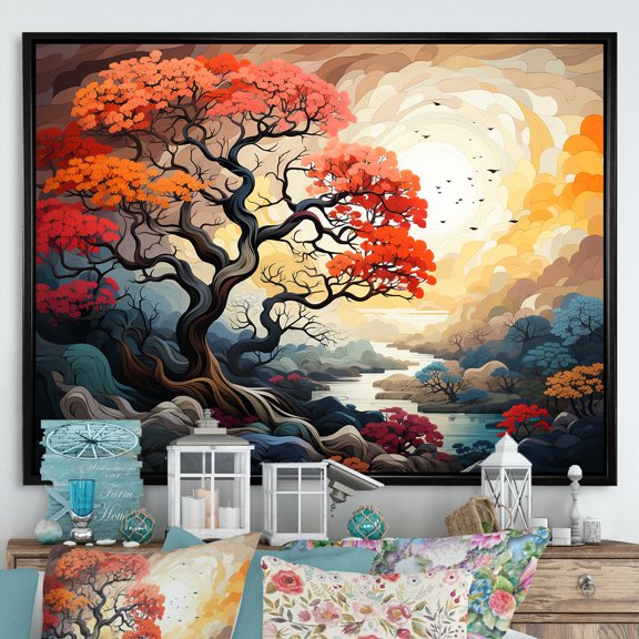 Designart "Fauvist Oak Revival" Tree Oak Floater Framed Wall Art Living Room