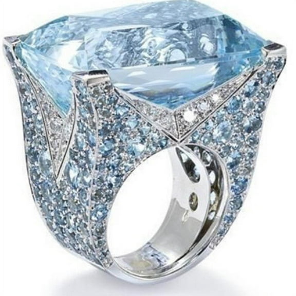 Women Blue Stone Princess Cut Crystal Wedding Engagement Rings