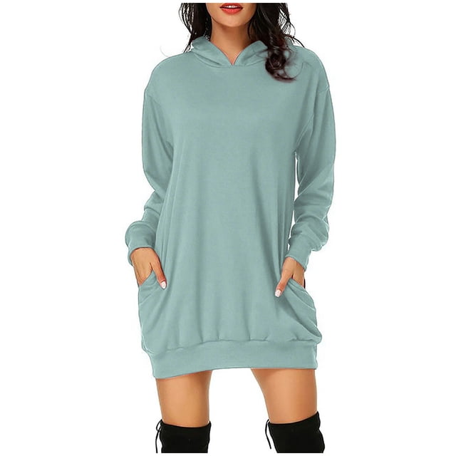 FcBaudy Robe à Capuche, Robes de Printemps pour Femmes, Robes pour Femmes Mode Femme Couleur Unie Chandail à Capuche à Enfiler Poche Mince Robe de Protection Robe à Capuche Robe Femme
