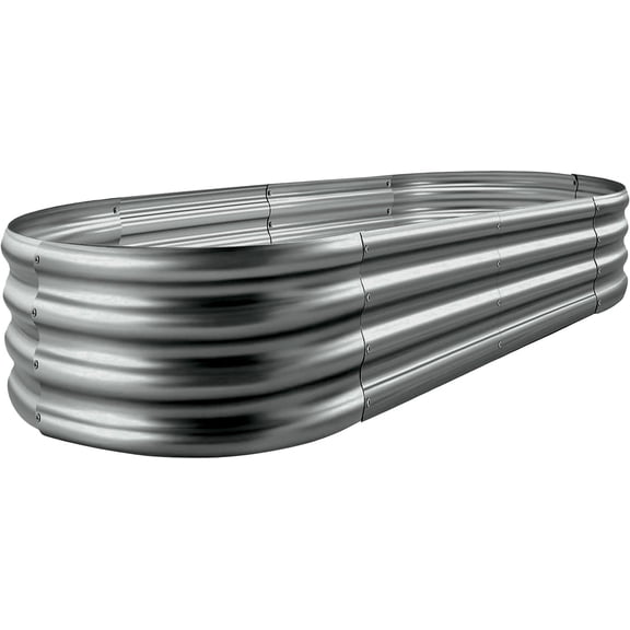 Land Guard 8x4x1ft Galvanized Metal Raised Garden Bed Kit,Oval Planter Box Outdoor for Vegetables,Fruits and Flowers,Modern Gray