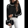 thumbnail image 1 of Suéteres de Otoño para Mujer, Modernos, Bonitos y Acogedores, de Cuello Alto, de Larga y Punto con Bloques de Color. Negro S, 1 of 10