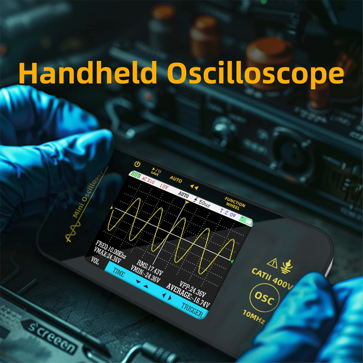 Handheld Oscilloscope 3.2Inch TFT Display 10MHz Bandwidth Automotive Oscilloscope 48MSa/S Sampling Rate Trigger Function