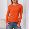 thumbnail image 2 of Towmus Women Long Sleeve Basic Tops Solid Color Fall Shirt Crew Neck Slim Fitted Winter Clothes, Orange, M, 2 of 6