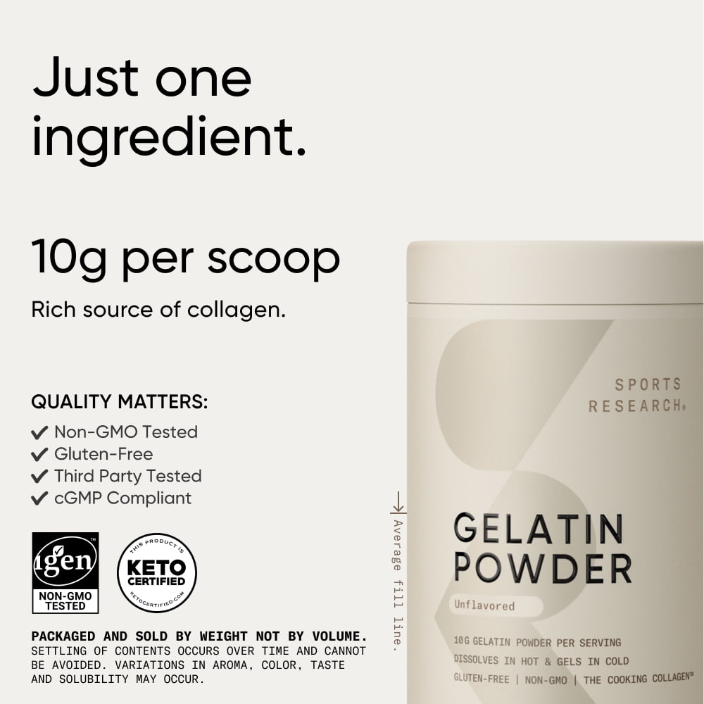Sports Research® Keto Friendly Gelatin Collagen Cooking Powder - Sourced from Pasture Raised Cows (45 Servings)