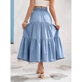 thumbnail image 2 of Womens Tiered Elastic Waist Denim Skirt Light Wash Casual Maxi, 2 of 24